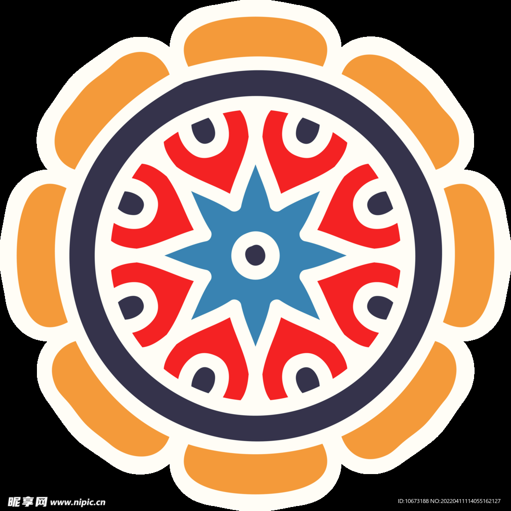 彩色复古花纹透明底免抠图
