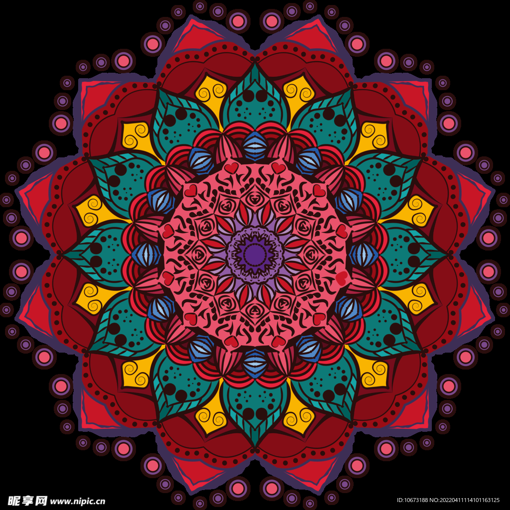 彩色复古花纹透明底免抠图