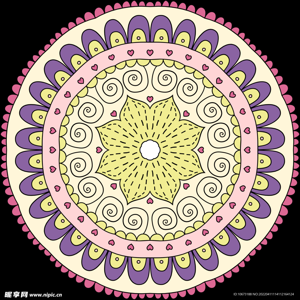 彩色复古花纹透明底免抠图