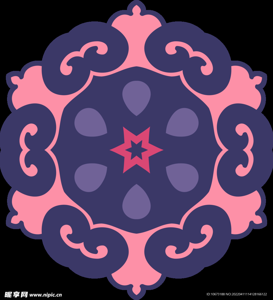 彩色复古花纹透明底免抠图