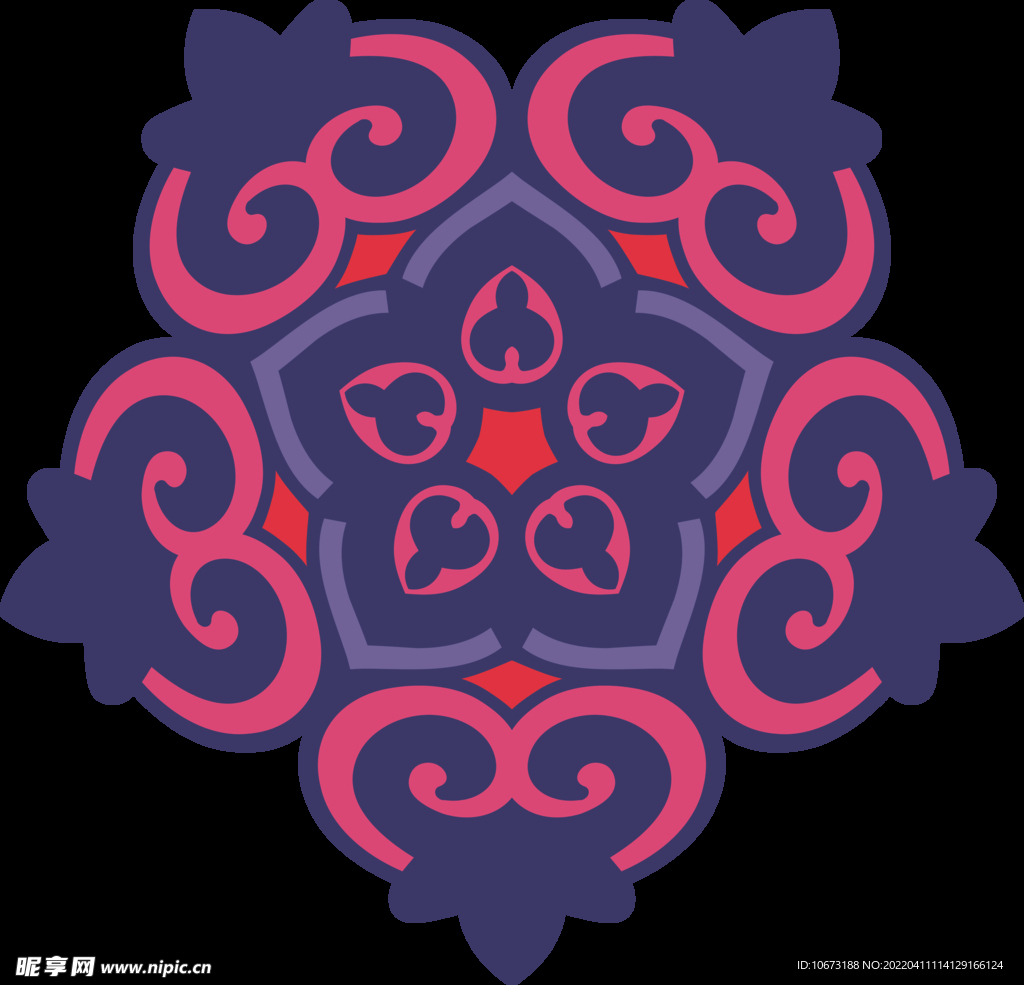 彩色复古花纹透明底免抠图