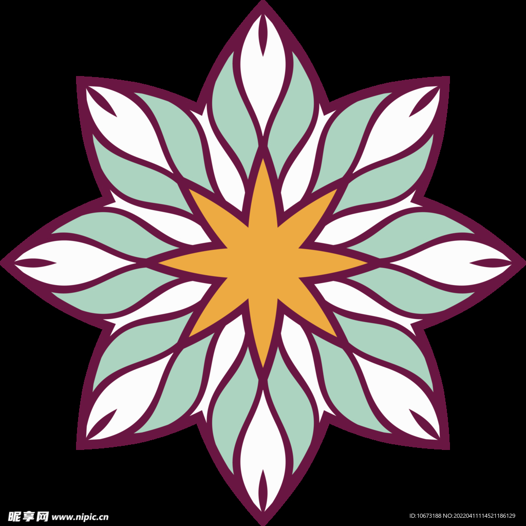 彩色复古花纹透明底免抠图