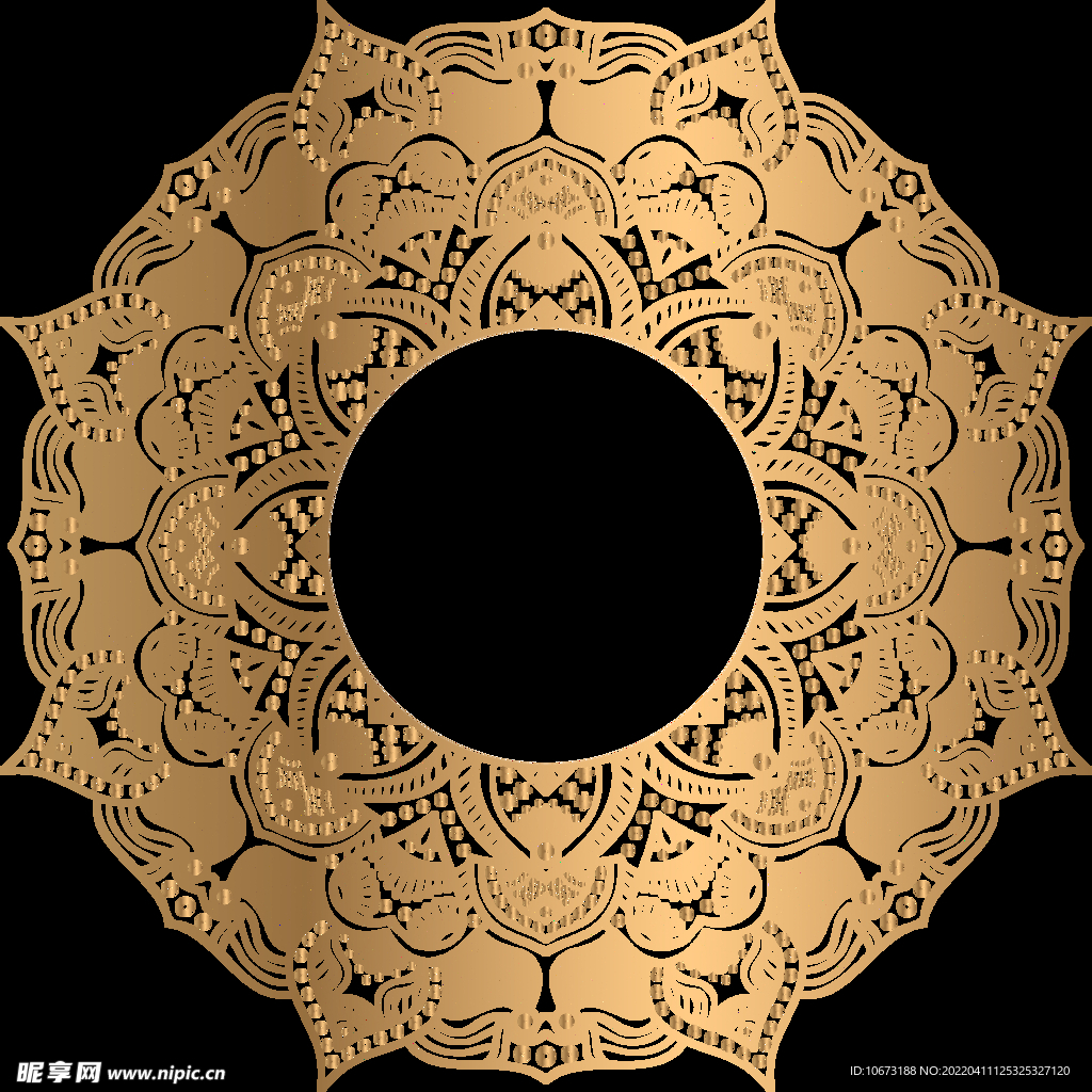 金色复古花纹透明底免抠图