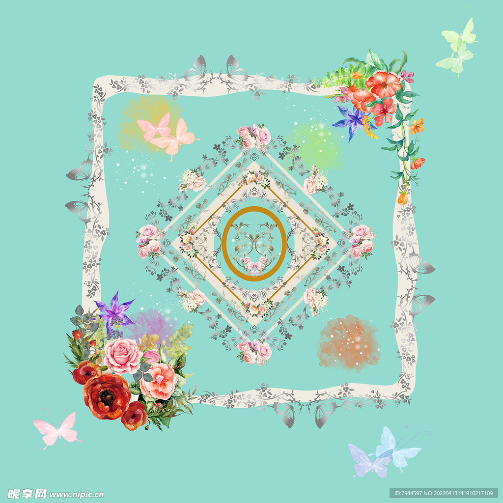 方巾花卉 数码印花 图案