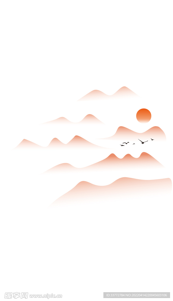 中国风手绘水墨层山风景画山水