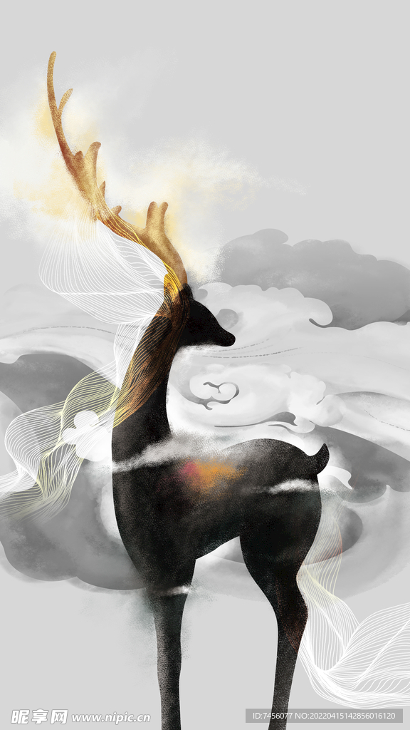 中式麋鹿水墨装饰画