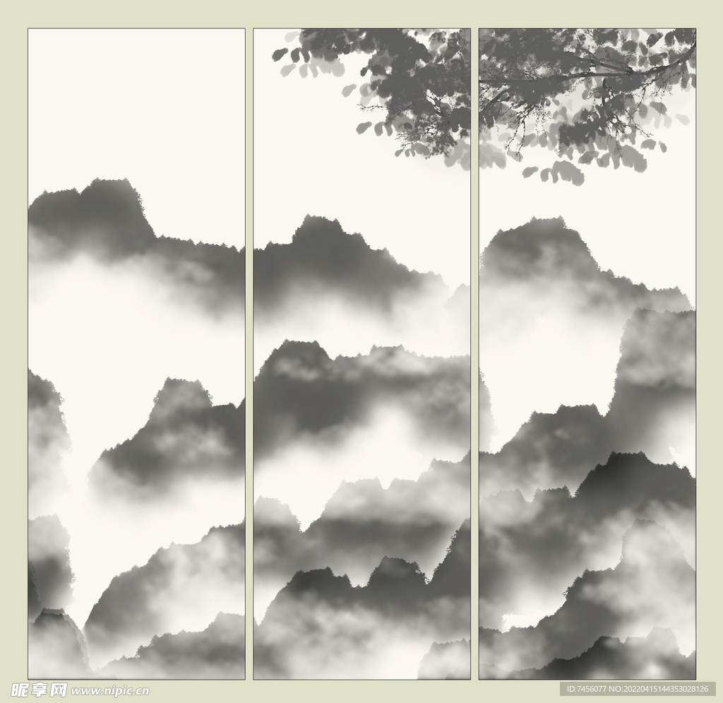 水墨山脉艺术三联画