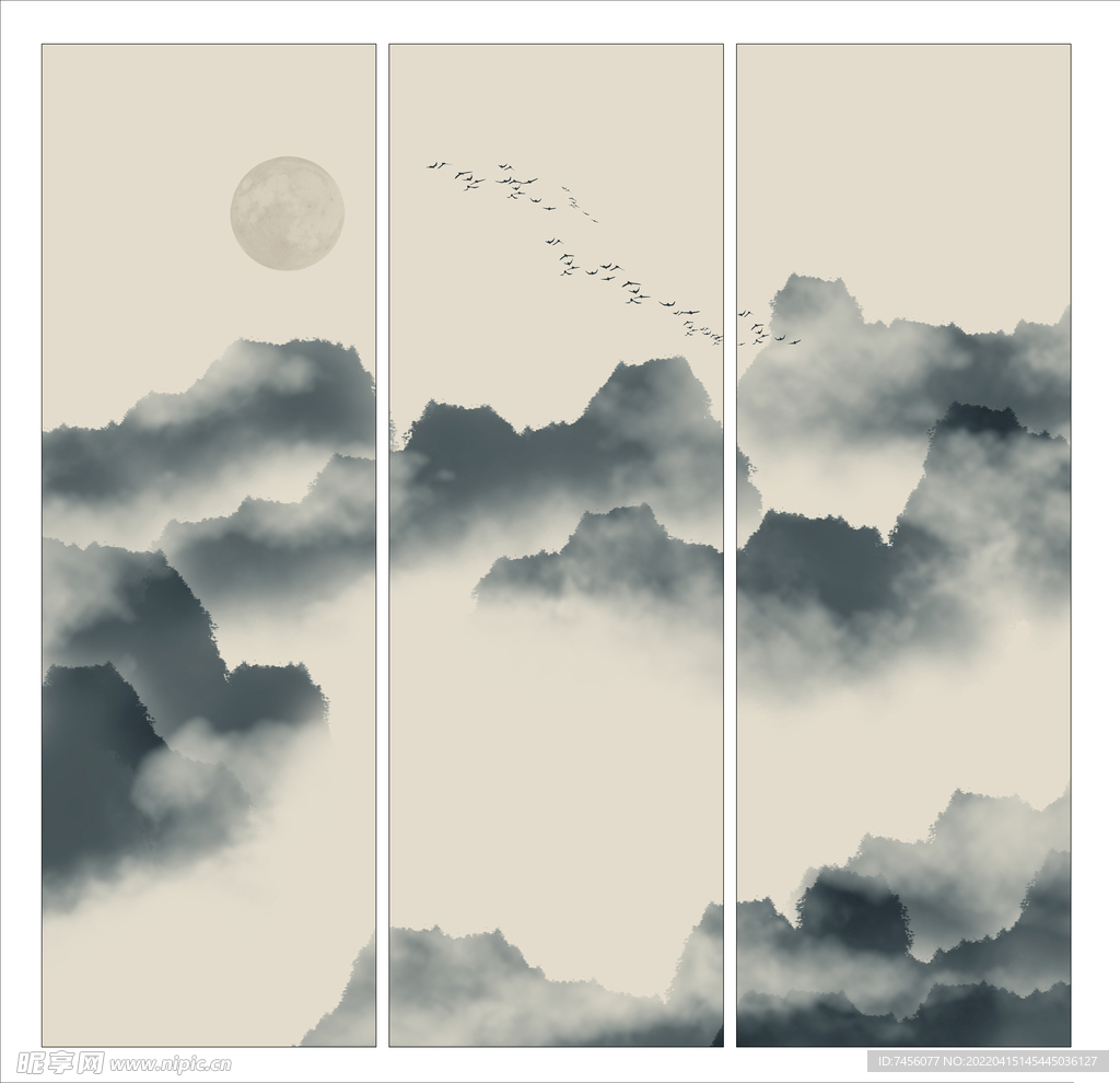 水墨山脉艺术三联画