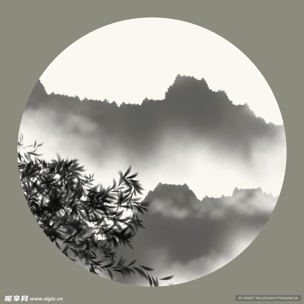 水墨巍峨山脉艺术圆挂画