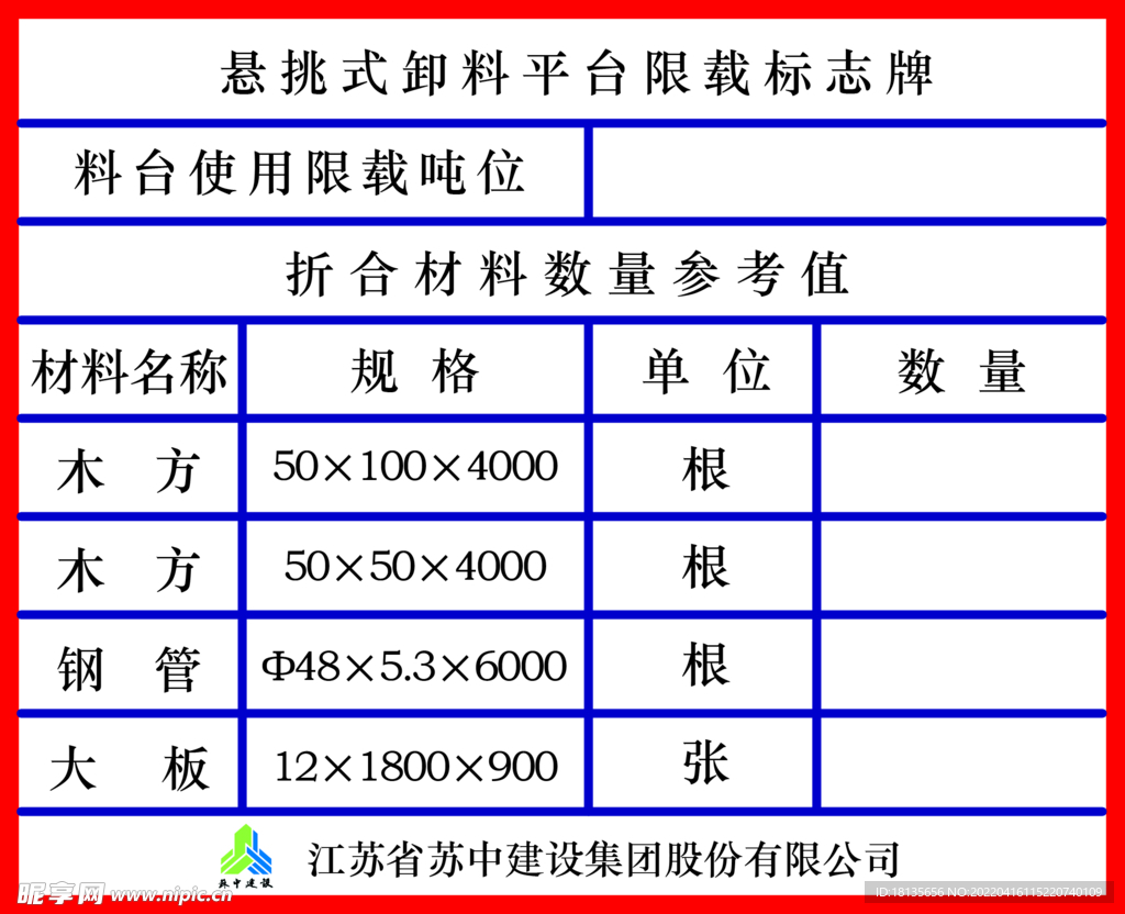 悬挑平台限载牌