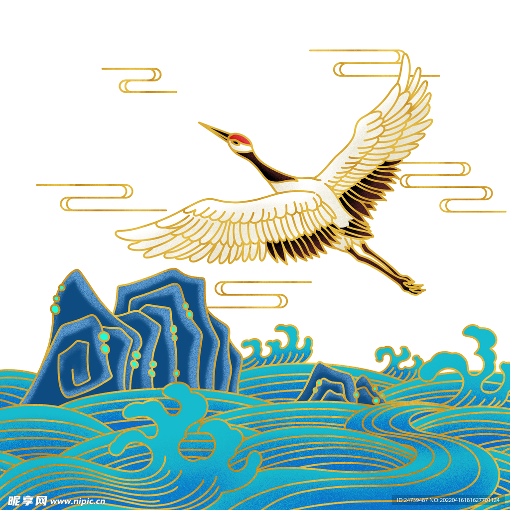 国潮鹤云浪石