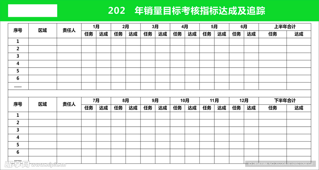 销量目标考核指标达成及追踪表