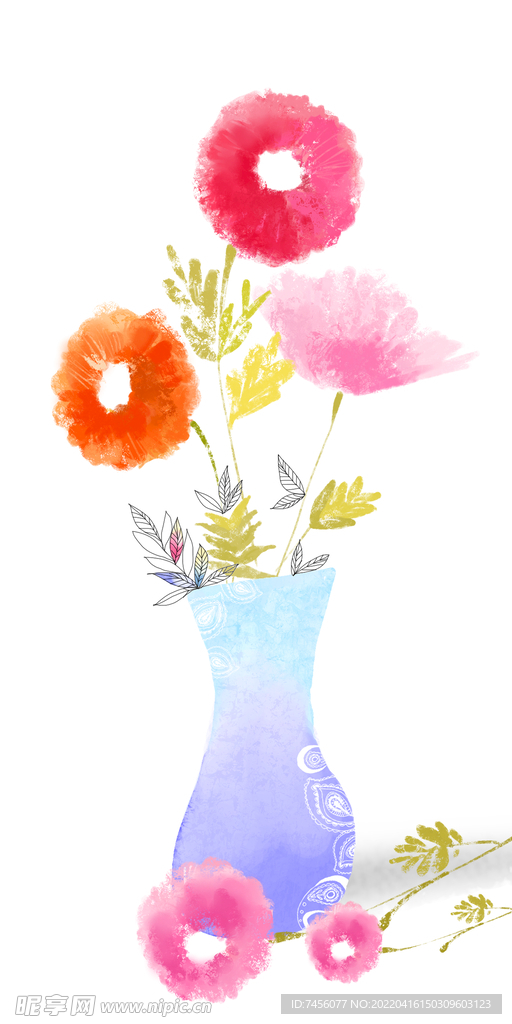 水彩花卉花瓶艺术装饰画