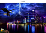 珠江河畔夜景下雨天气图片