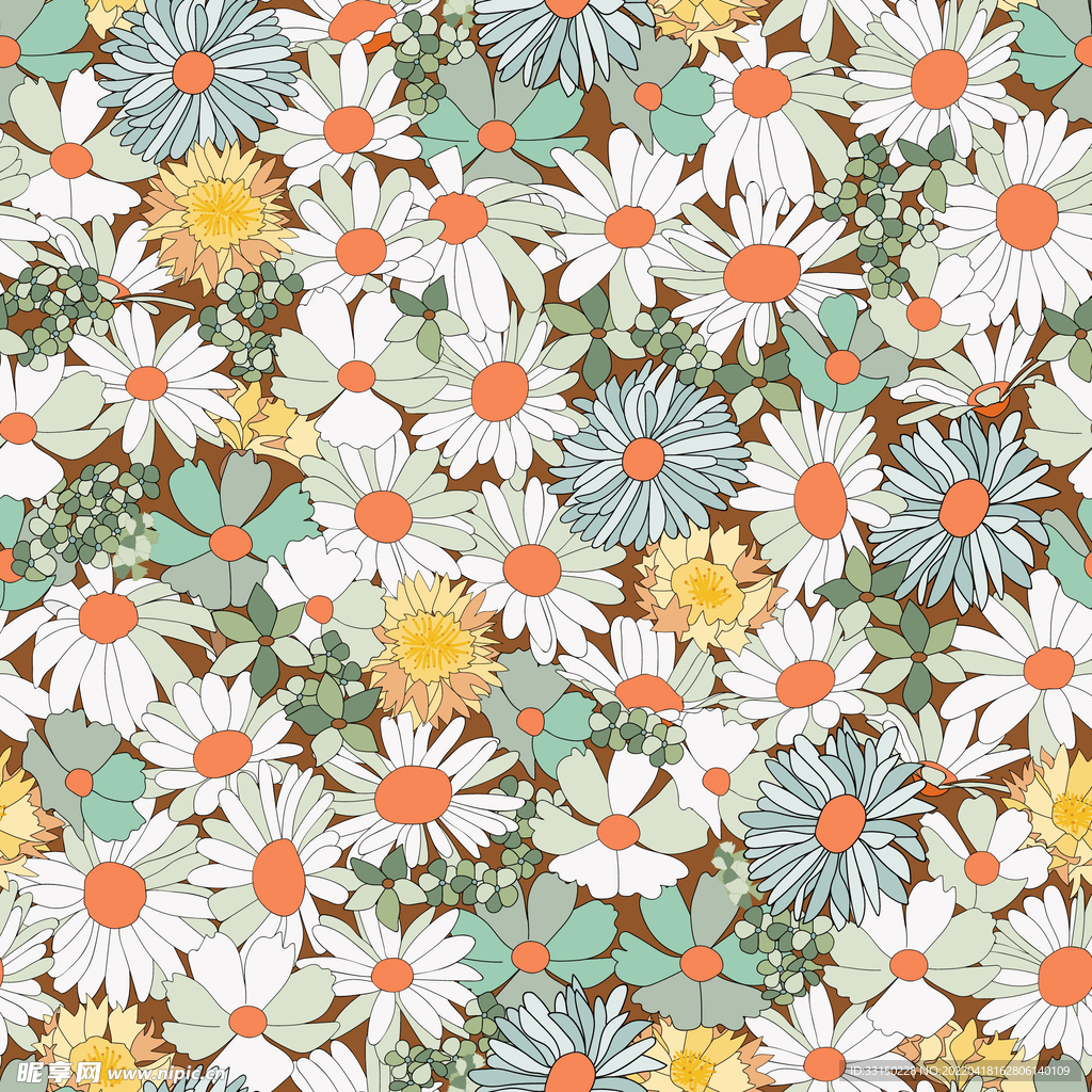数码印花手绘画抽象花卉水彩花 