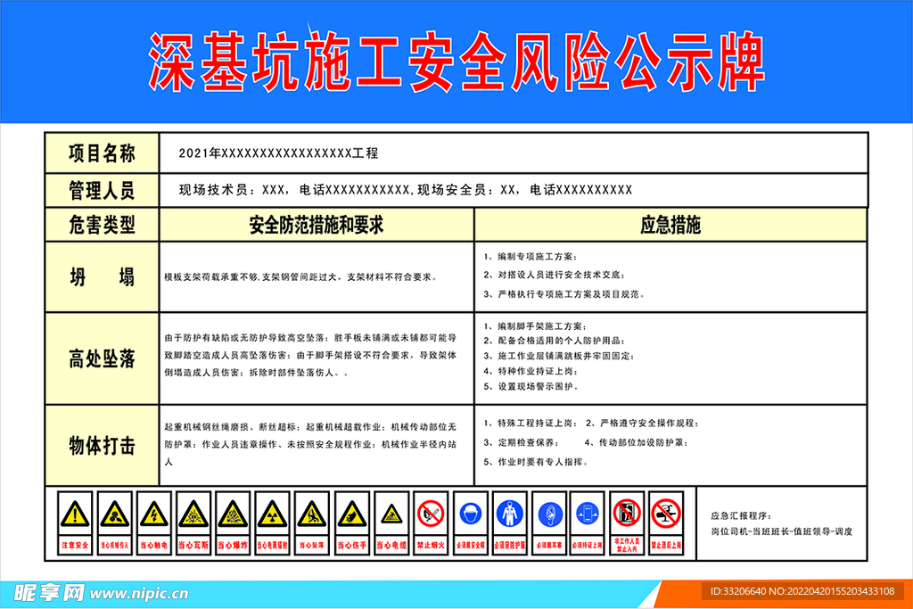 深基坑施工安全风险公示牌