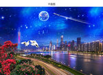 城市建筑广州塔夜景天空