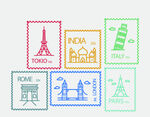 6款彩色复古城市邮票矢量素材
