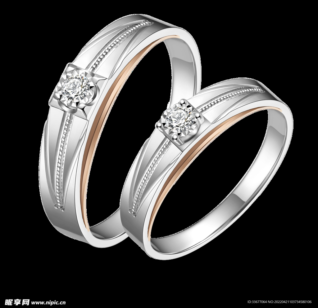 高清图|谢瑞麟18K白色黄金、黄金、玫瑰金镶嵌钻石对戒戒指图片1|腕表之家-珠宝