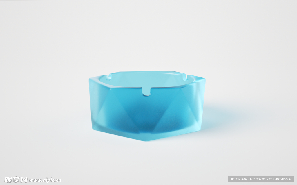 蓝色磨砂透明玻璃材质烟灰缸样机