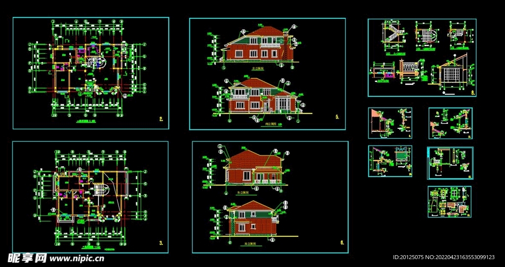 湖边别墅建筑全套图