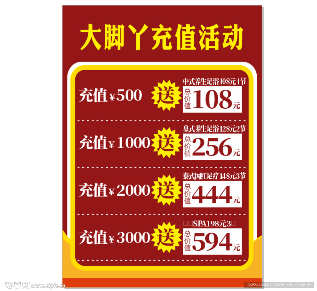 足浴价目表