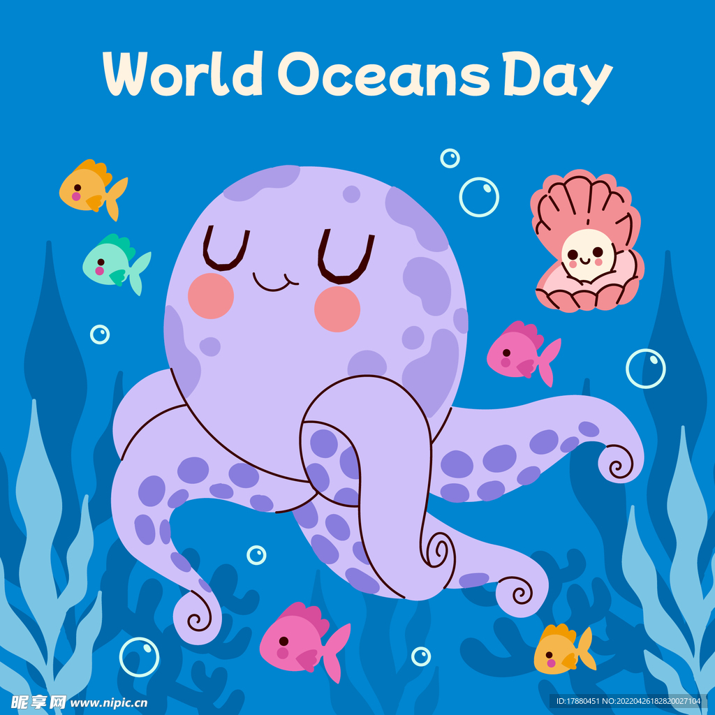 世界海洋日手绘平面插图