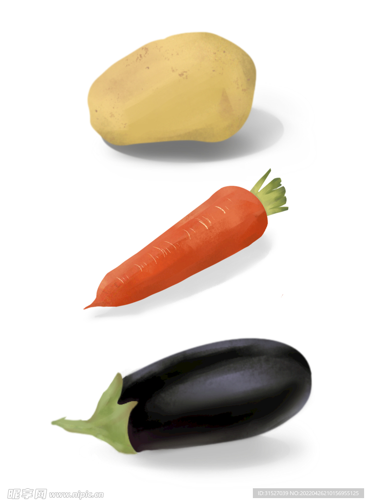 手绘土豆胡萝卜茄子插画