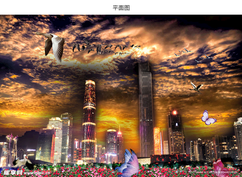 珠江新城夜景晚霞图片