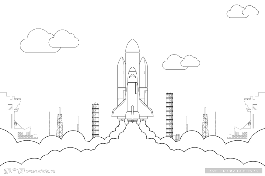 火箭发射线稿