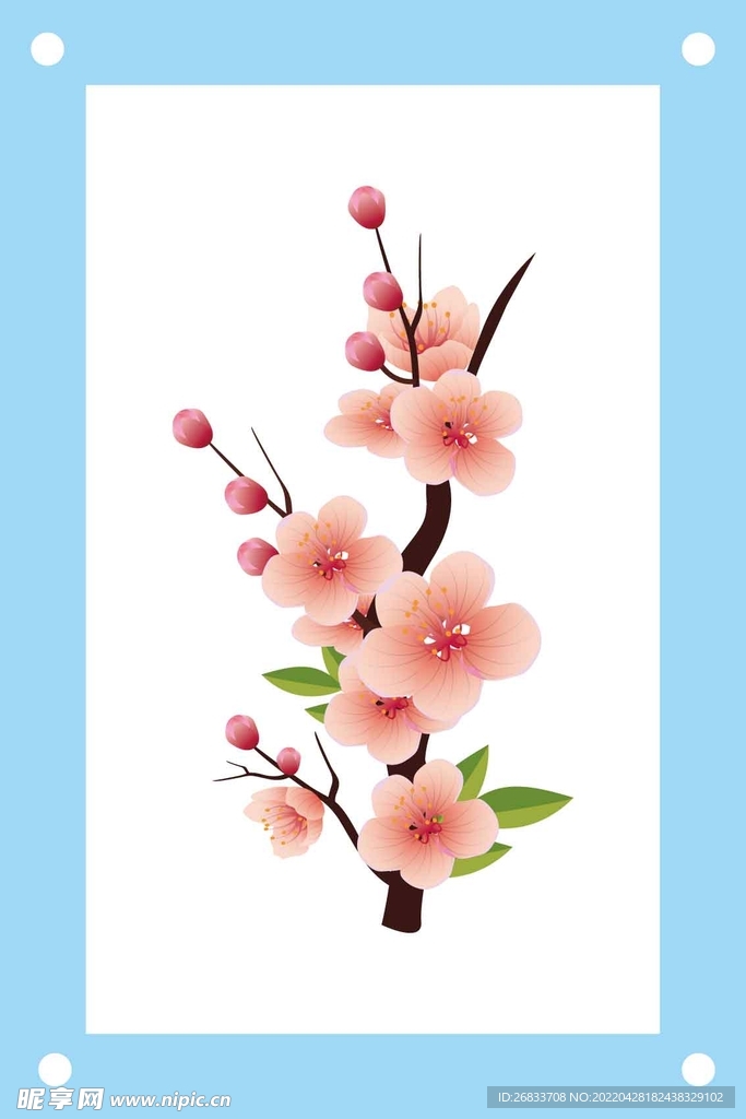 卡通手绘桃花枝矢量素材