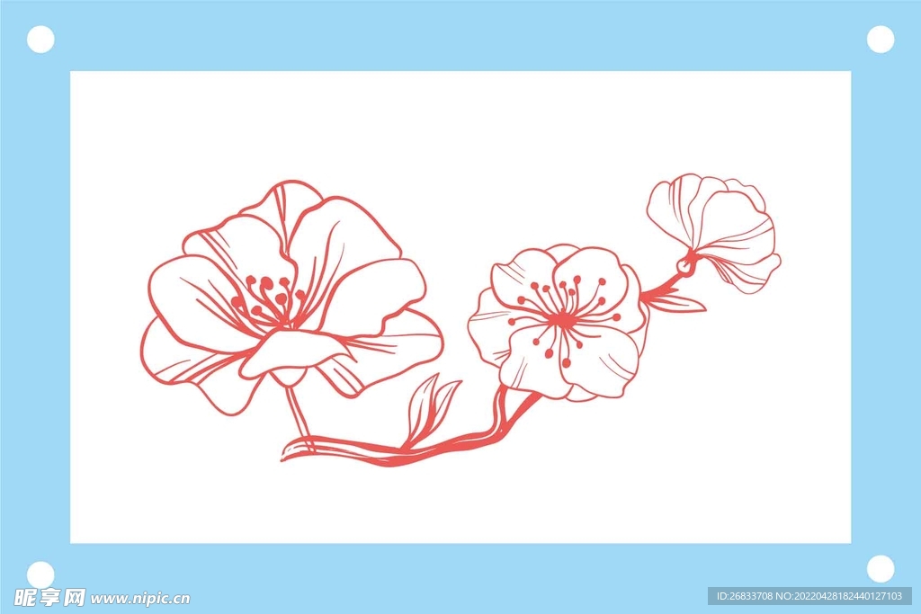 矢量线描桃花卡通素材