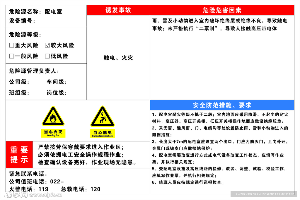 配电室 安全风险告知牌