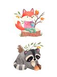手绘水彩风格秋季可爱动物