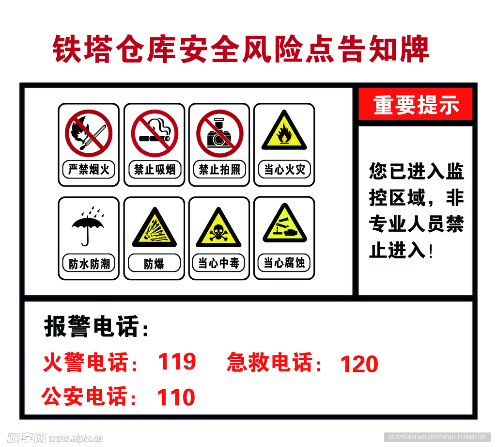 铁塔仓库安全风险点告知牌