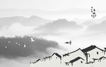 江南水墨风景画背景墙