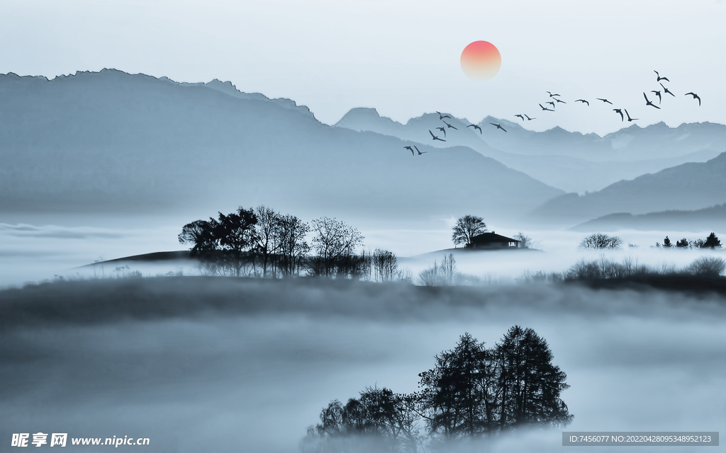 山水水墨风景画背景墙