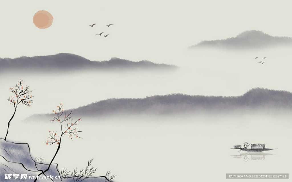 高清中式山水背景墙