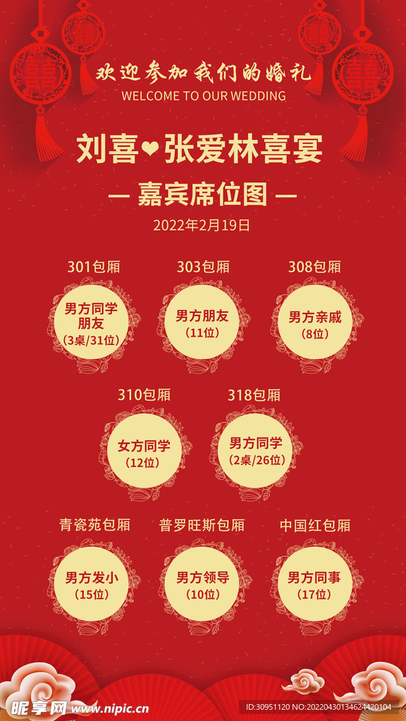 婚礼座位图座位表