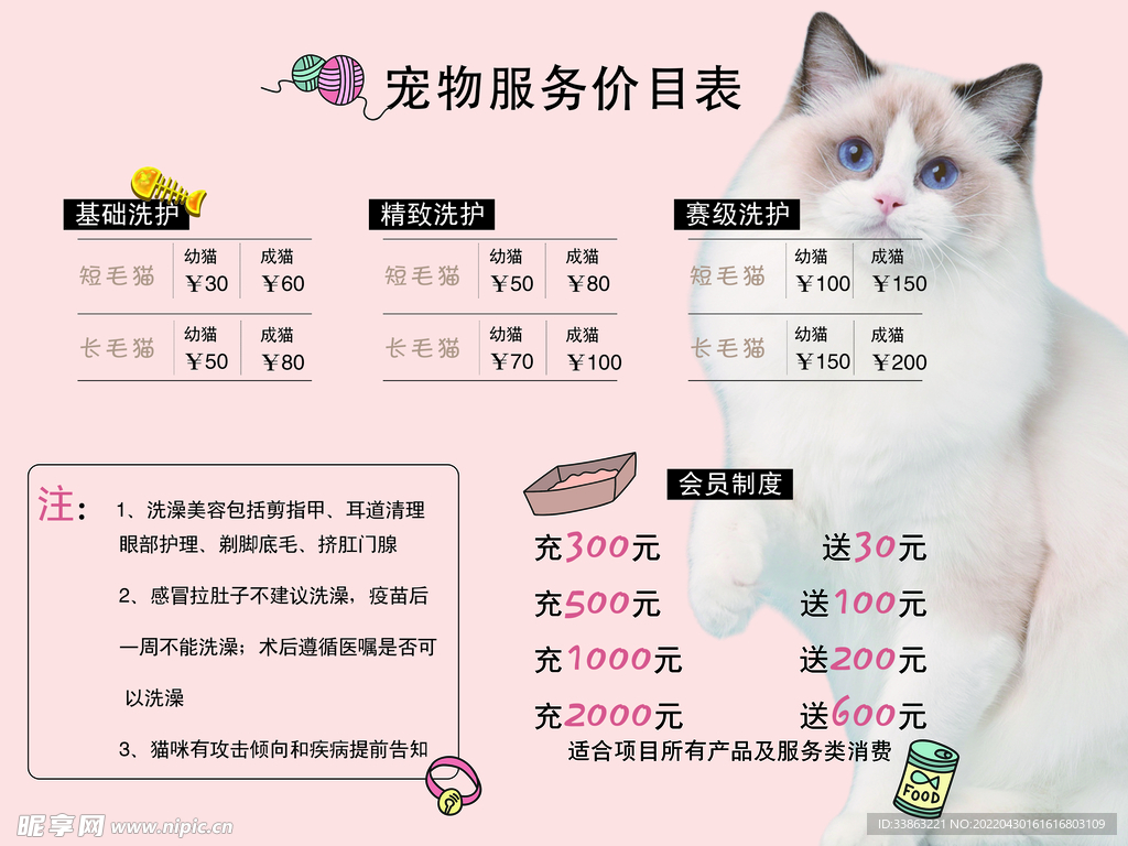 宠物店价目表