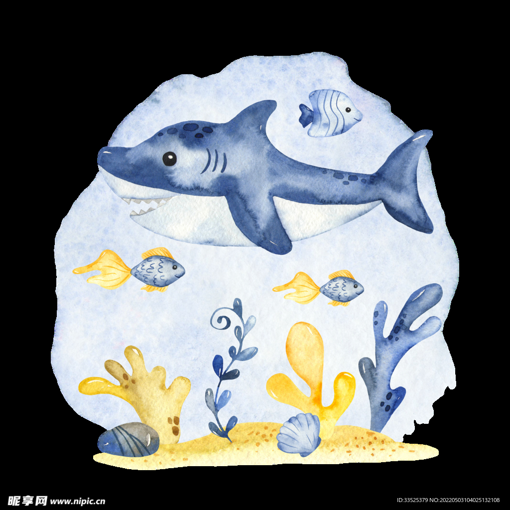 手绘 海底 鲨鱼