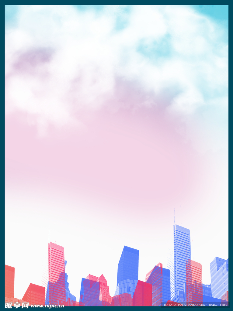蓝色炫彩背景城市剪影