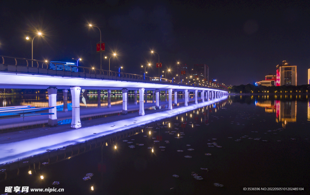 明月湖大桥霓虹夜景 