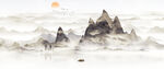 中国山水水墨画插画