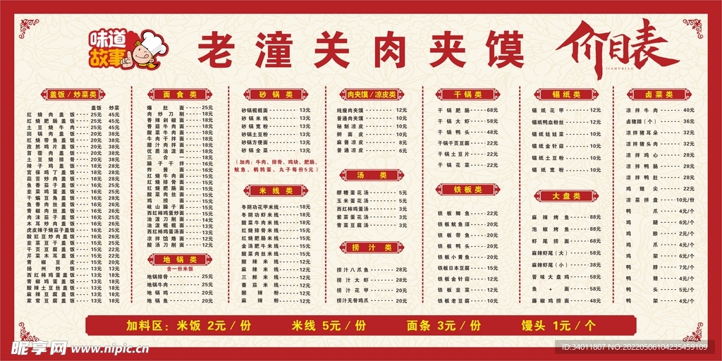 餐饮价目表
