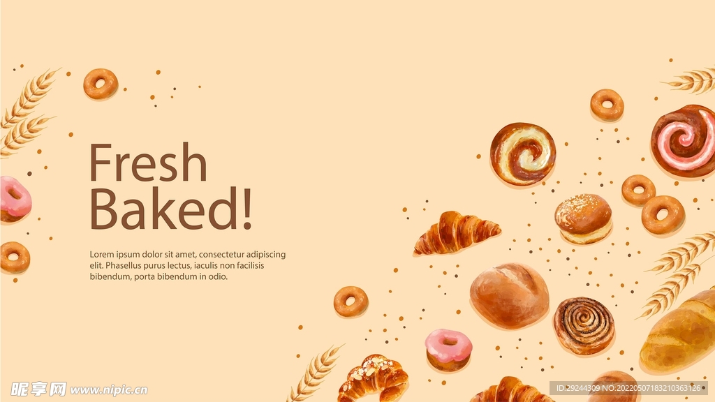 烘焙面包甜甜圈写实插画矢量素材
