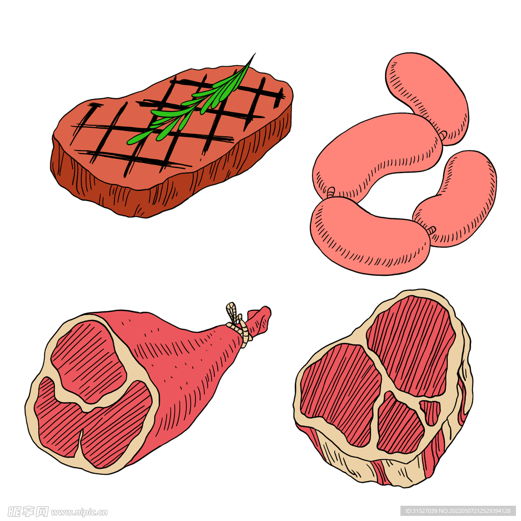 卡通手绘牛肉牛排素材 