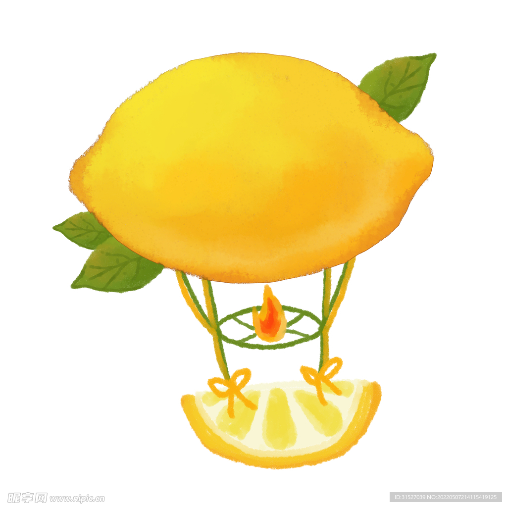 热气球柠檬元素插画