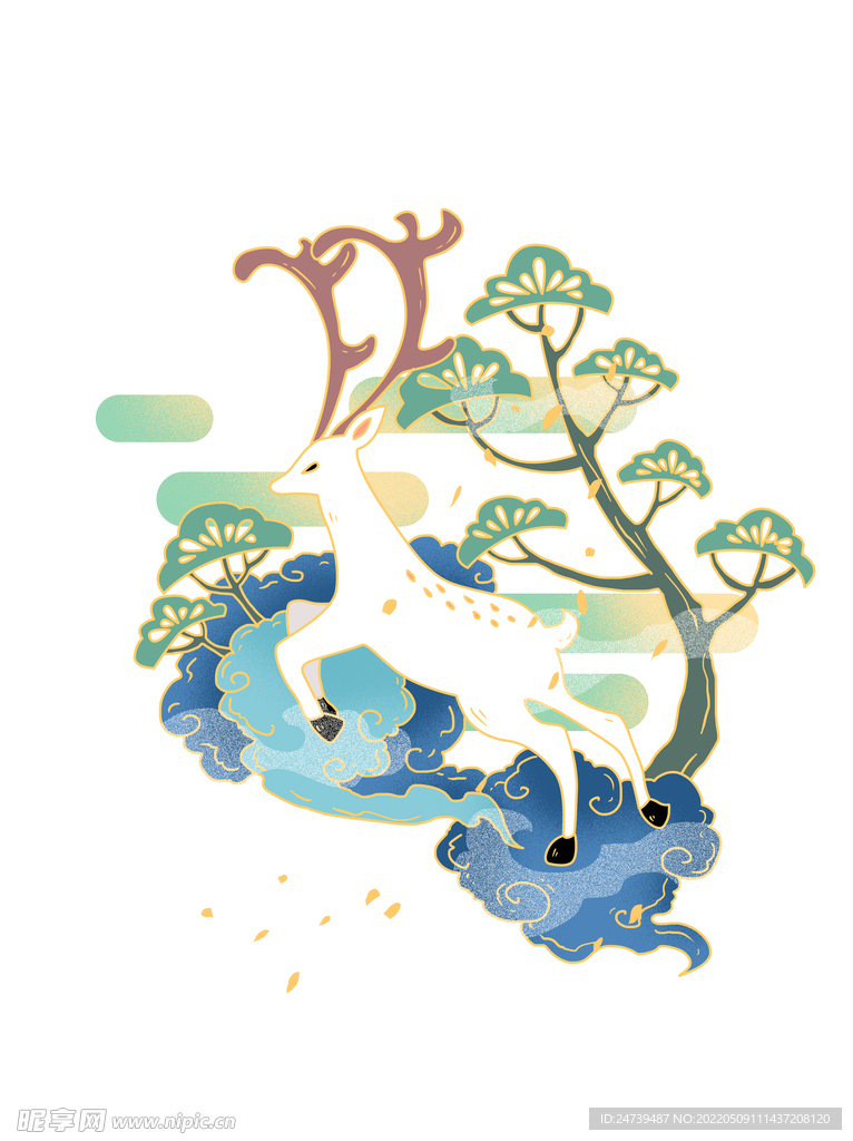 国潮山水花鸟素材