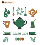 茶壶茶叶元素图标